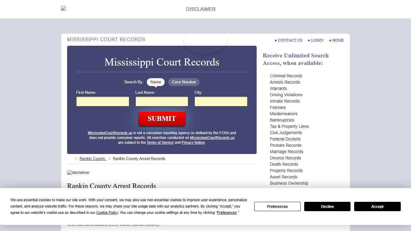 Rankin County Arrest Records MississippiCourtRecords.us