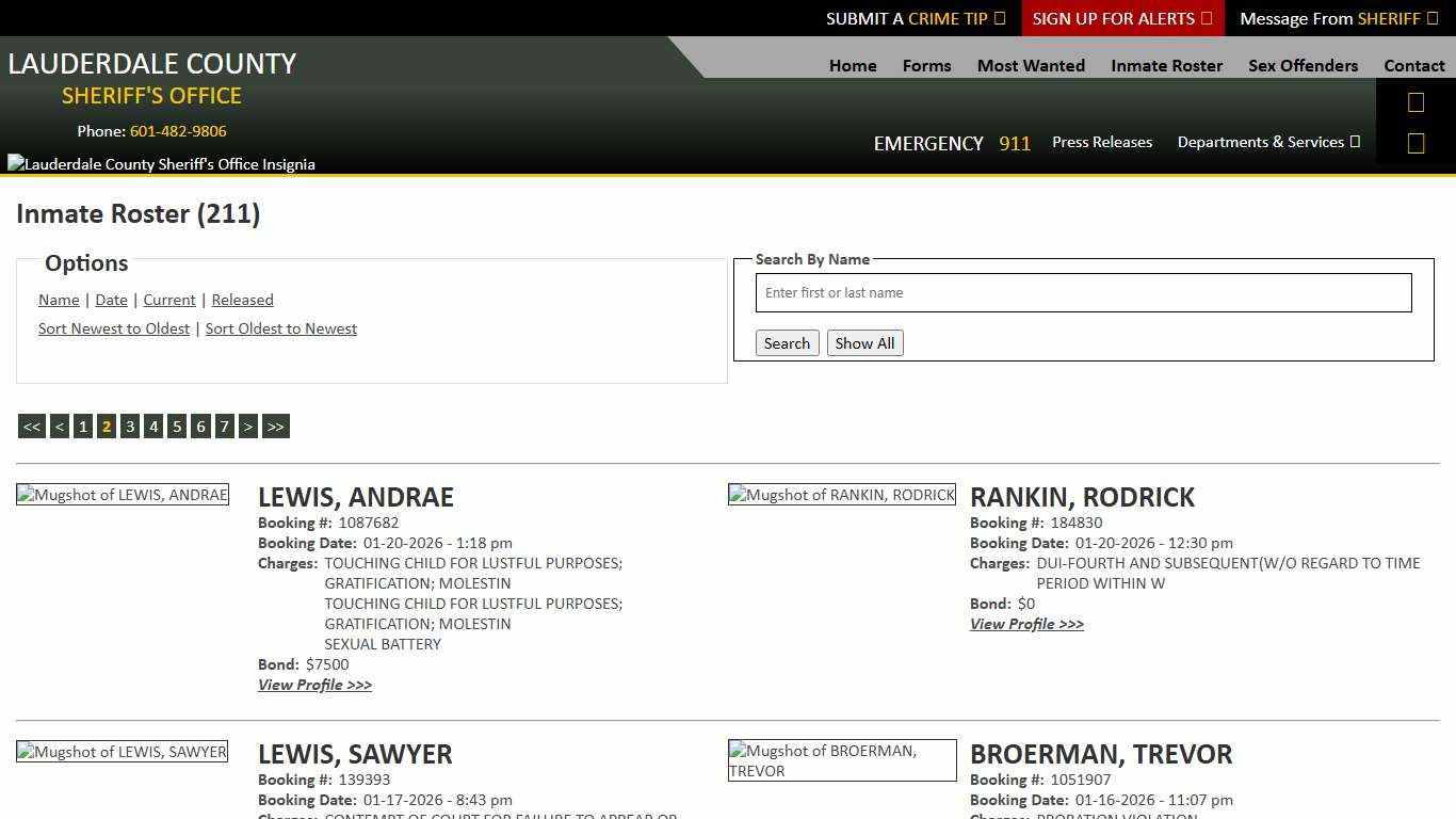Inmate Roster - Page 2 Current Inmates Booking Date Descending - Lauderdale County Sheriff